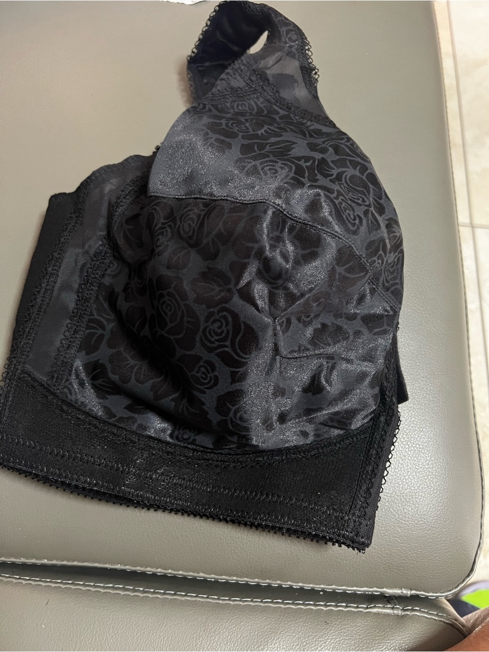 Black Floral Satin Bra